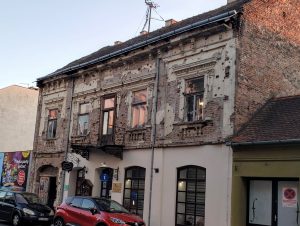War damage on a building in the village of Vukovar, Croatia